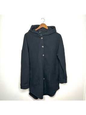 RDI Black Faux Shearling Hooded Cocoon Shacket Medium